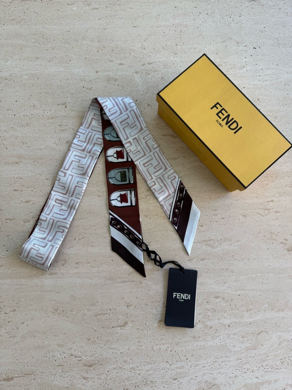NWT FENDI Silk Scarf Reversible Foulard Bag Print & Logo - Picture 3 of 8